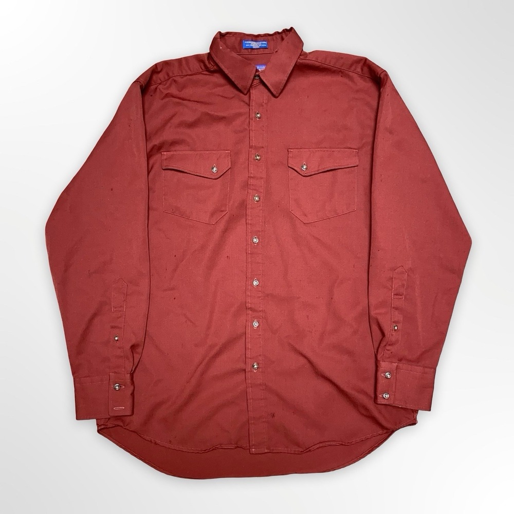 Pendleton Virgin Wool Western Button Up Shirt Size Large Red Distressing/Holes